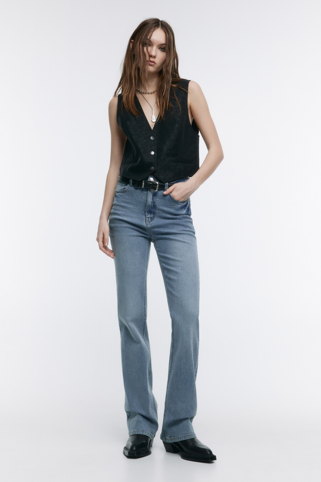 Джинсы клеш с высокой посадкой - цвет голубой - 6