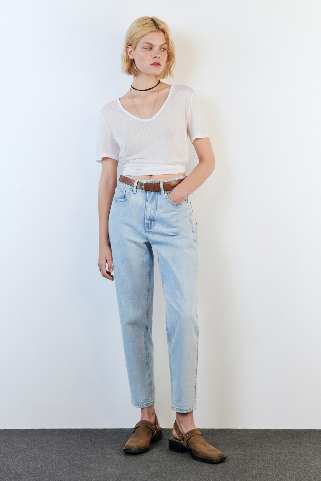 Джинсы mom's с высокой посадкой и ремнем - цвет голубой - 5