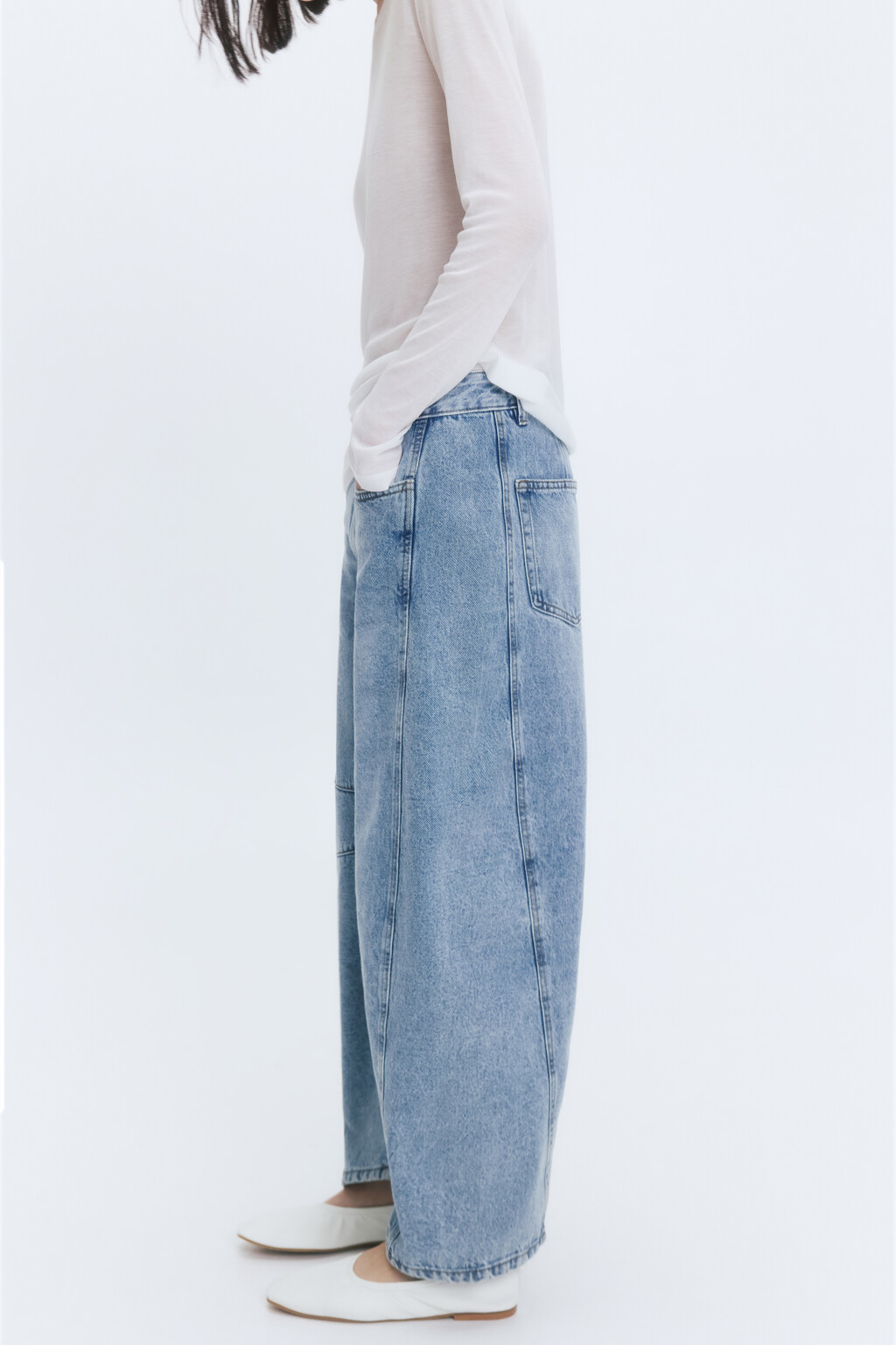 Джинсы barrel fit широкие с декоративными швами - цвет голубой - 1