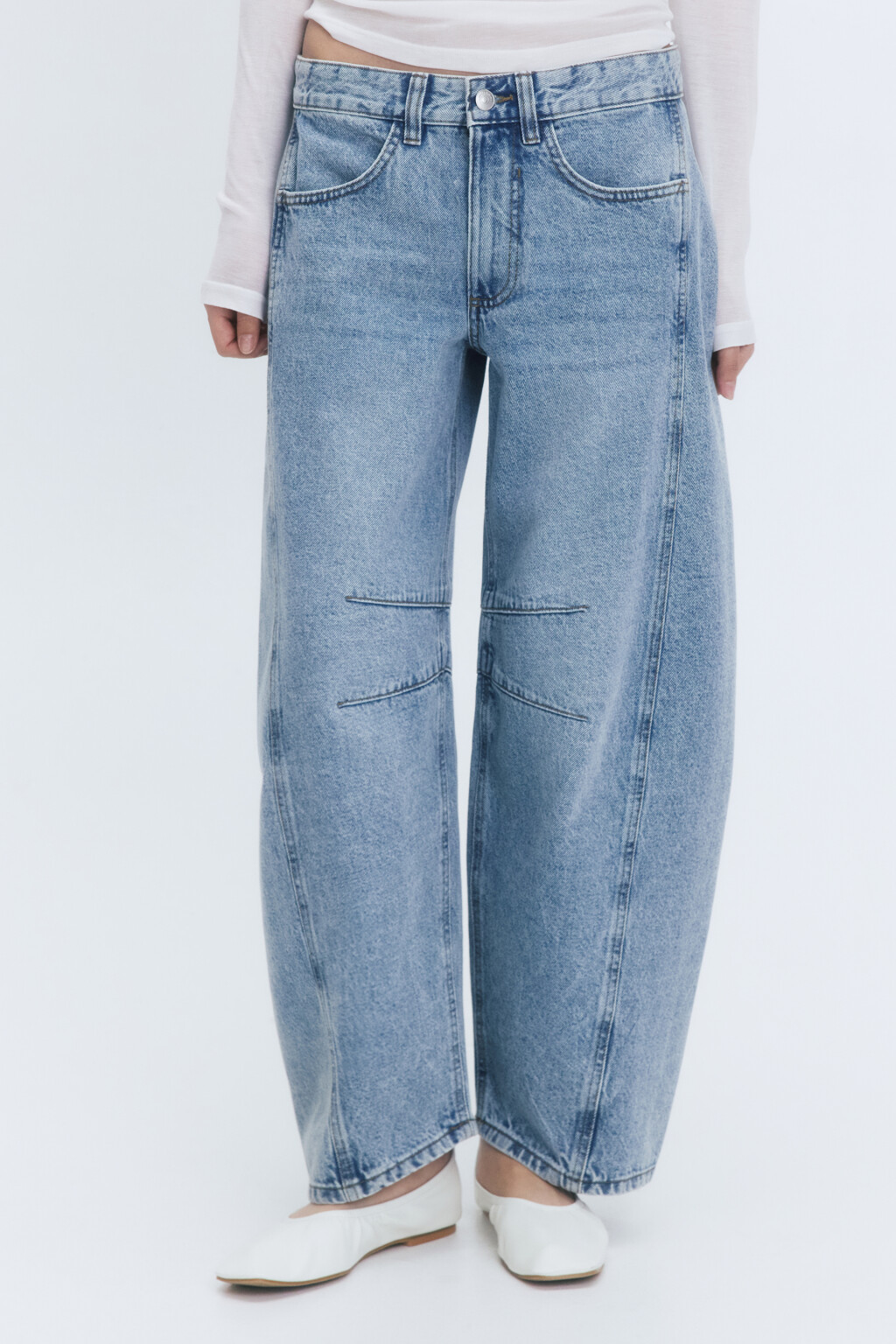 Джинсы barrel fit широкие с декоративными швами - цвет голубой - 3