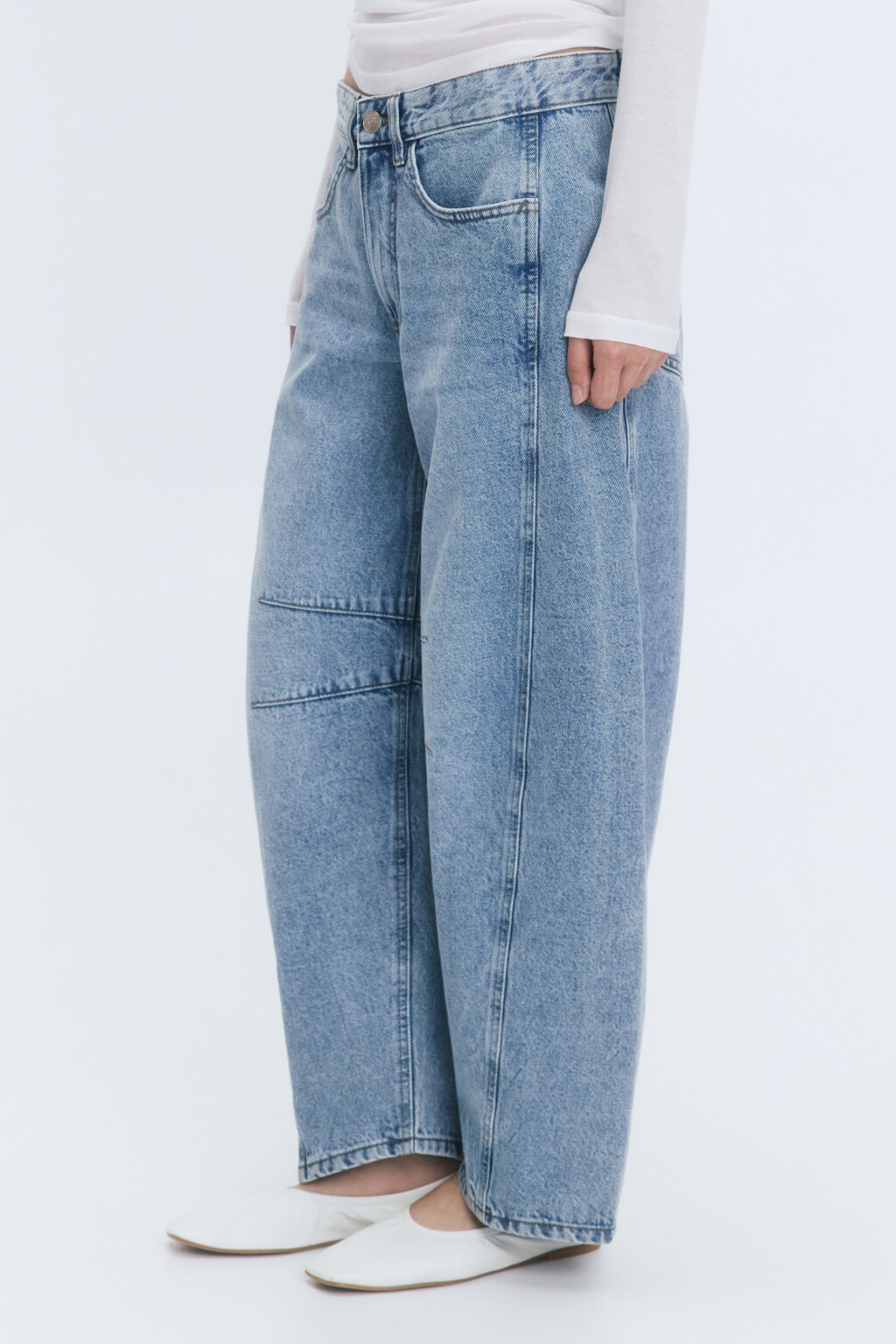 Джинсы barrel fit широкие с декоративными швами - цвет голубой - 4