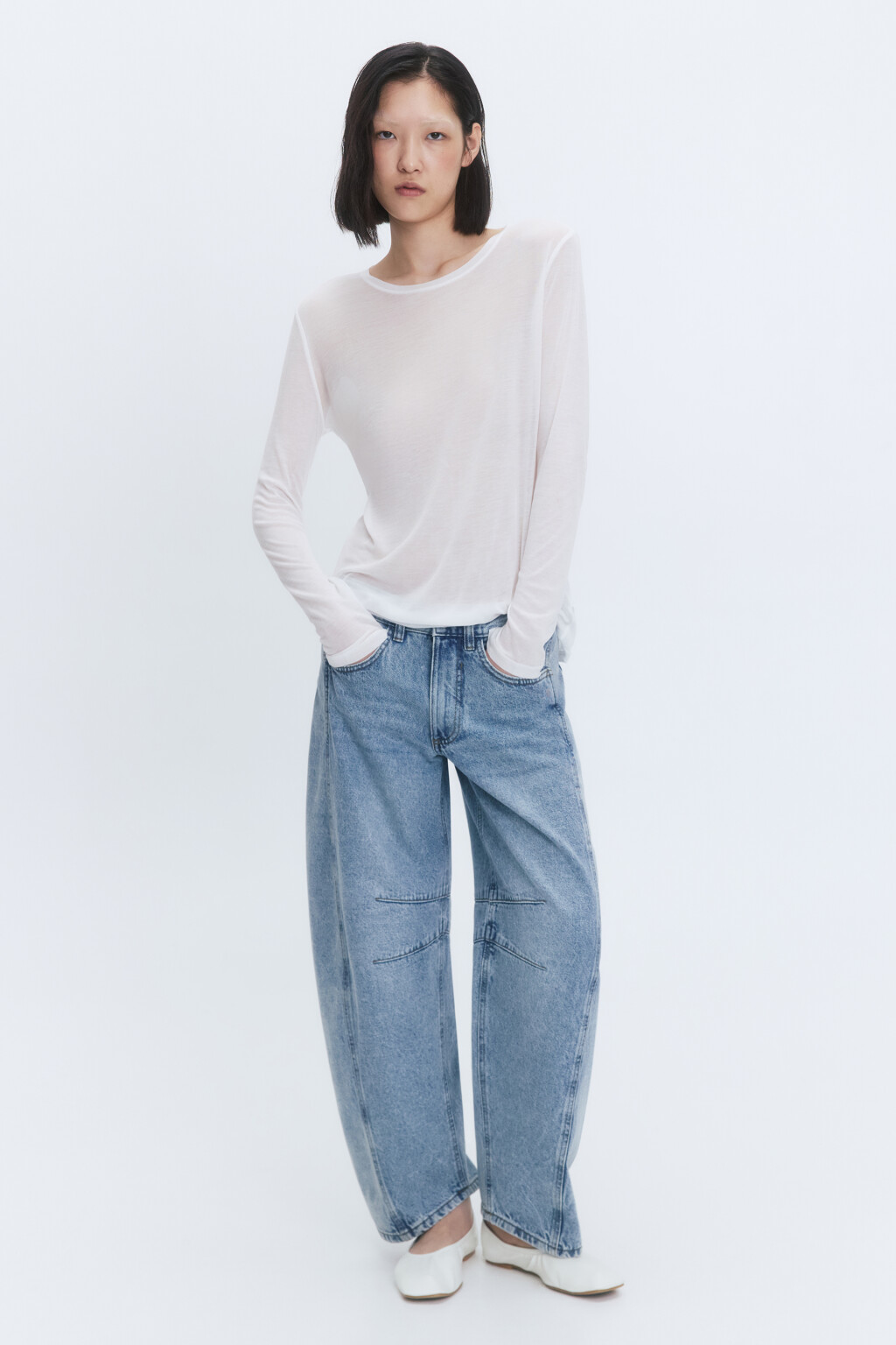 Джинсы barrel fit широкие с декоративными швами - цвет голубой - 6