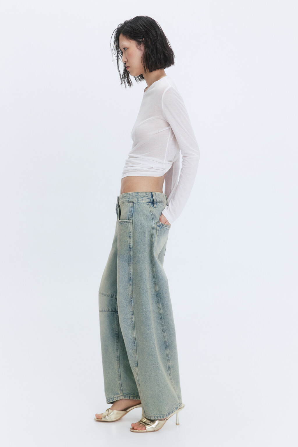 Джинсы barrel fit широкие с декоративными швами - цвет синий - 1