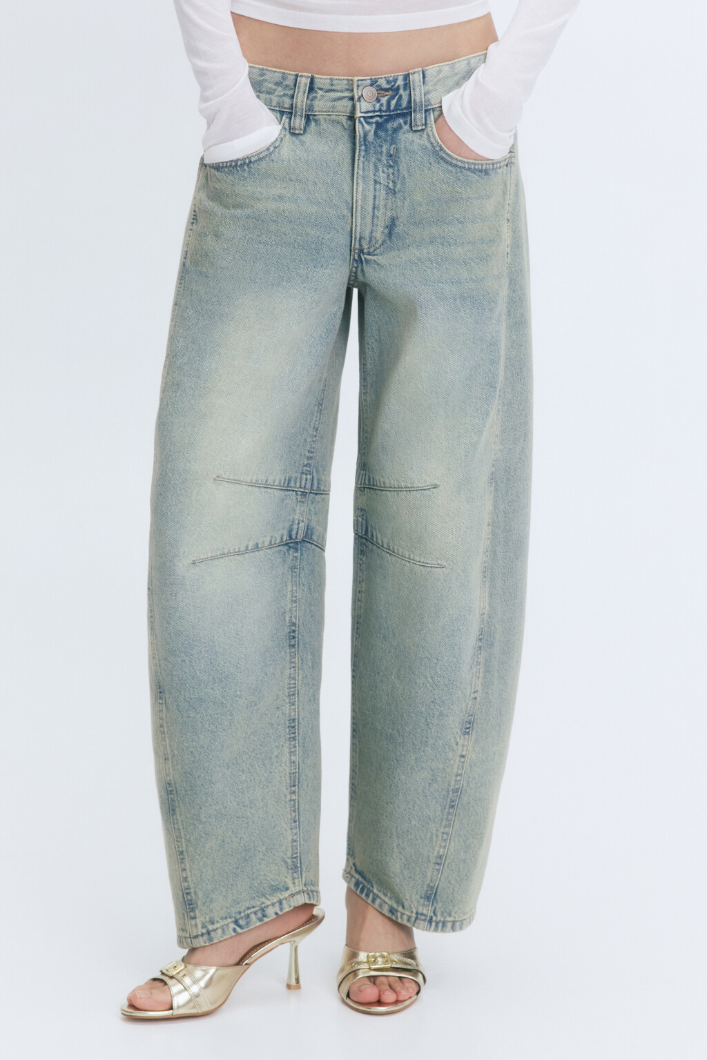 Джинсы barrel fit широкие с декоративными швами - цвет синий - 2