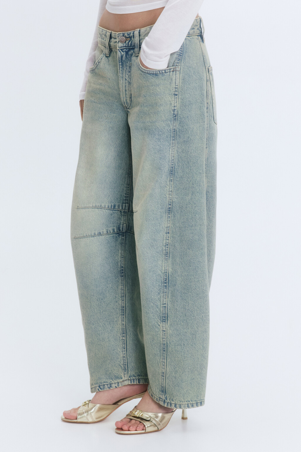 Джинсы barrel fit широкие с декоративными швами - цвет синий - 3