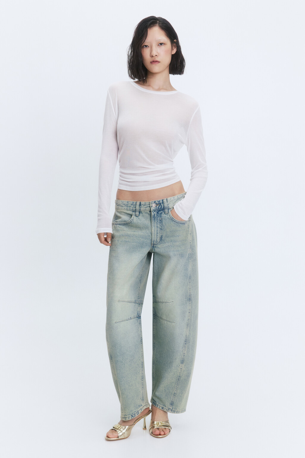 Джинсы barrel fit широкие с декоративными швами - цвет синий - 5