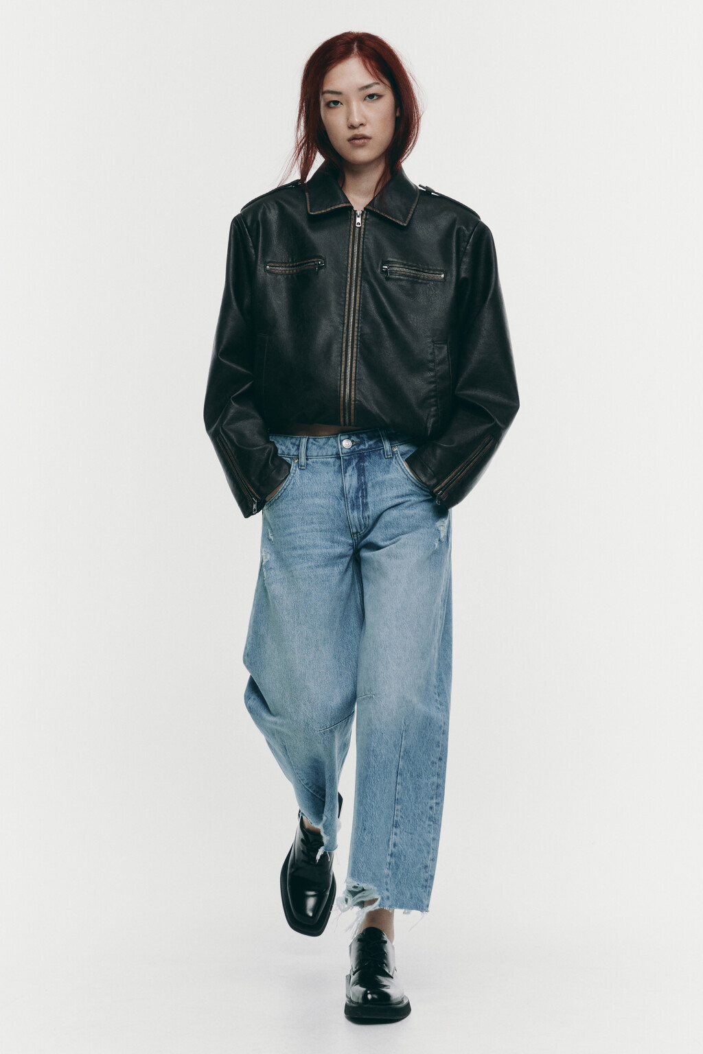 Джинсы barrel fit рваные с потертостями - цвет голубой - 1