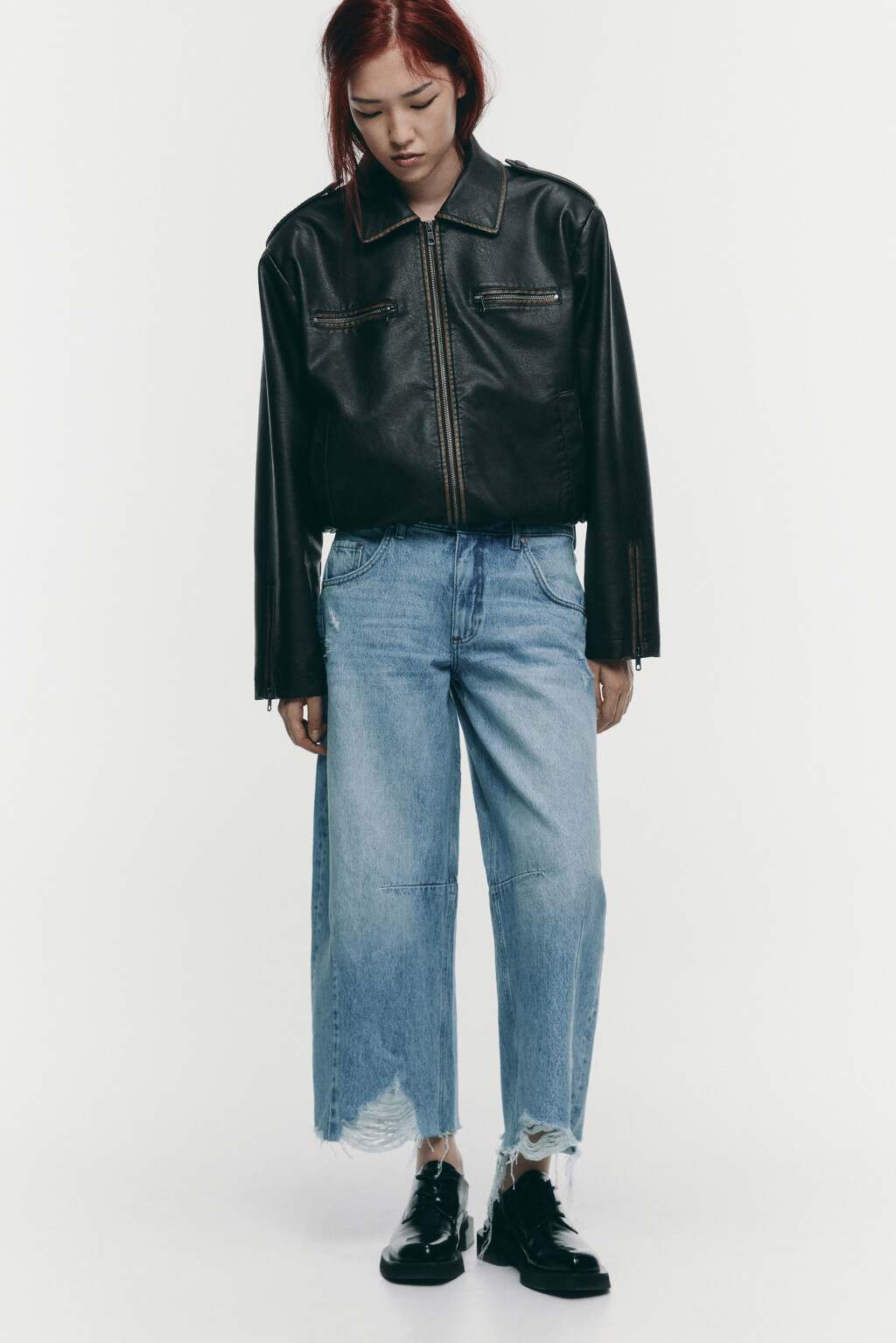 Джинсы barrel fit рваные с потертостями - цвет голубой - 2