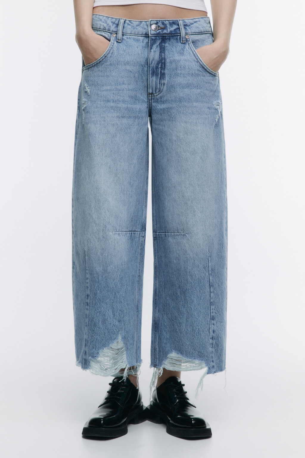 Джинсы barrel fit рваные с потертостями - цвет голубой - 3