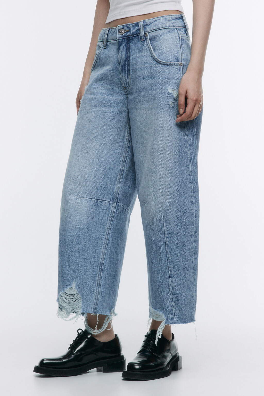 Джинсы barrel fit рваные с потертостями - цвет голубой - 4