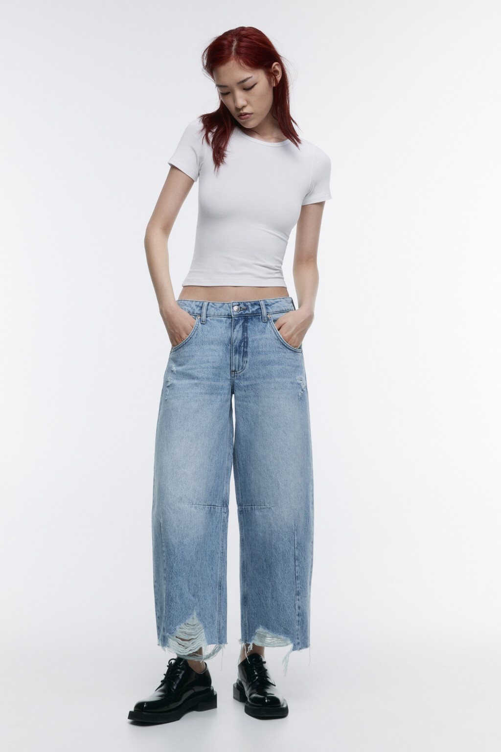 Джинсы barrel fit рваные с потертостями - цвет голубой - 6