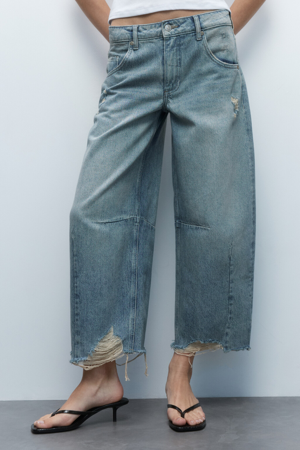 Джинсы barrel fit рваные с потертостями - цвет синий - 2