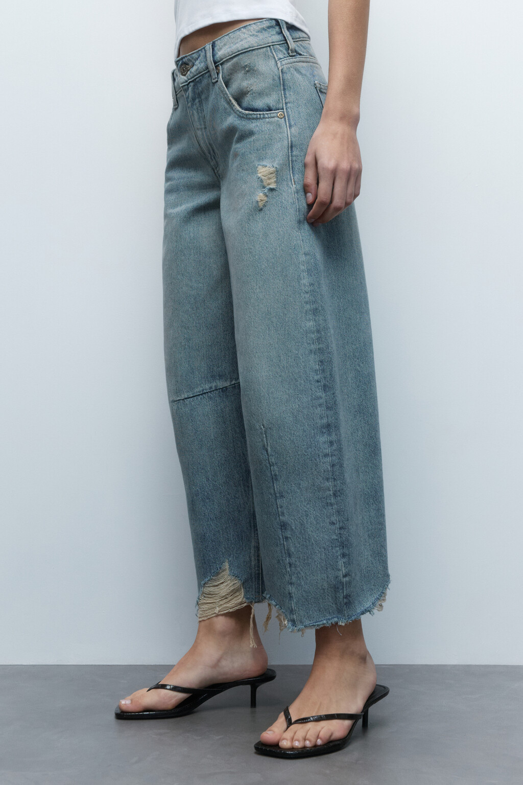 Джинсы barrel fit рваные с потертостями - цвет синий - 3