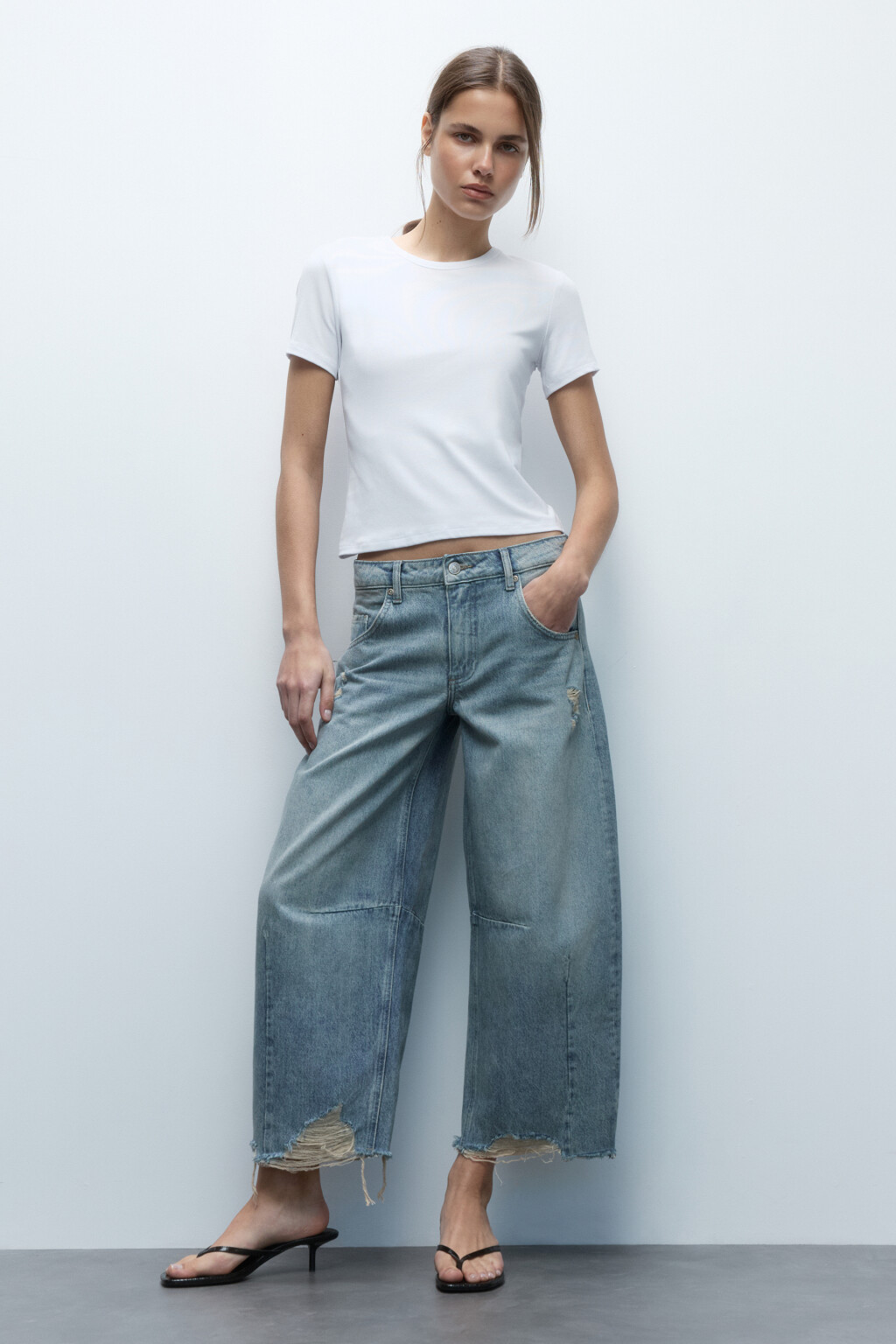 Джинсы barrel fit рваные с потертостями - цвет синий - 5