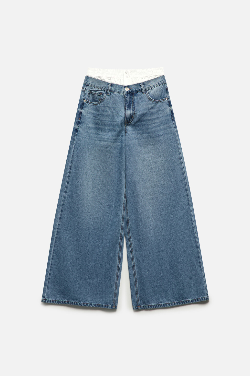 Джинсы wide широкие с двойным поясом - цвет голубой - 8