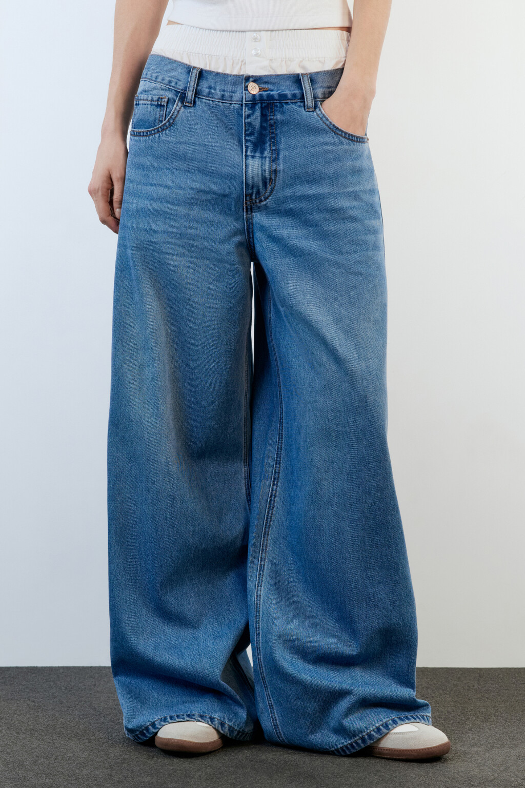 Джинсы wide широкие с двойным поясом - цвет голубой - 2