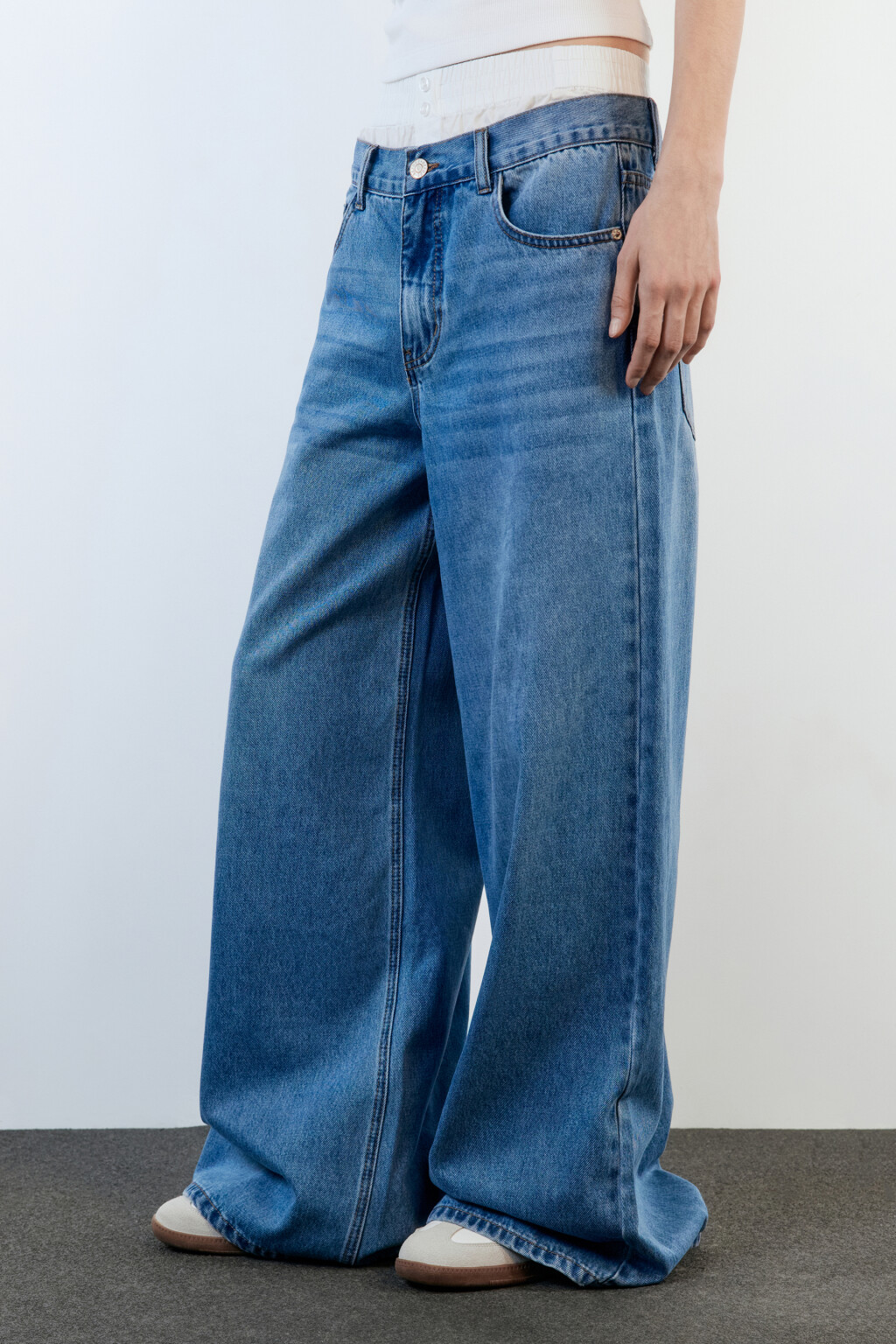 Джинсы wide широкие с двойным поясом - цвет голубой - 3
