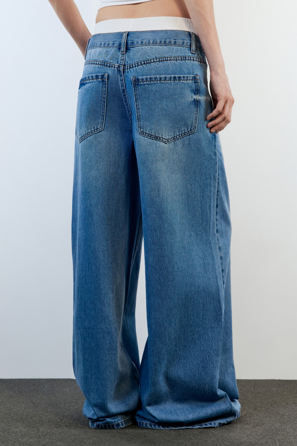 Джинсы wide широкие с двойным поясом - цвет голубой - 4