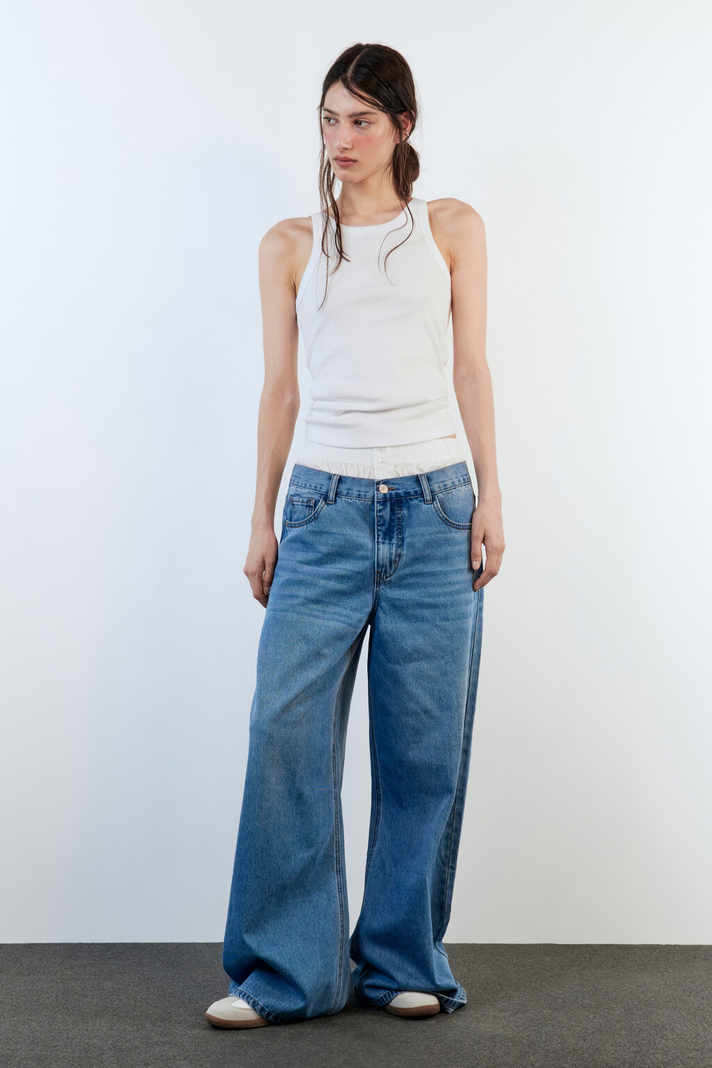 Джинсы wide широкие с двойным поясом - цвет голубой - 5