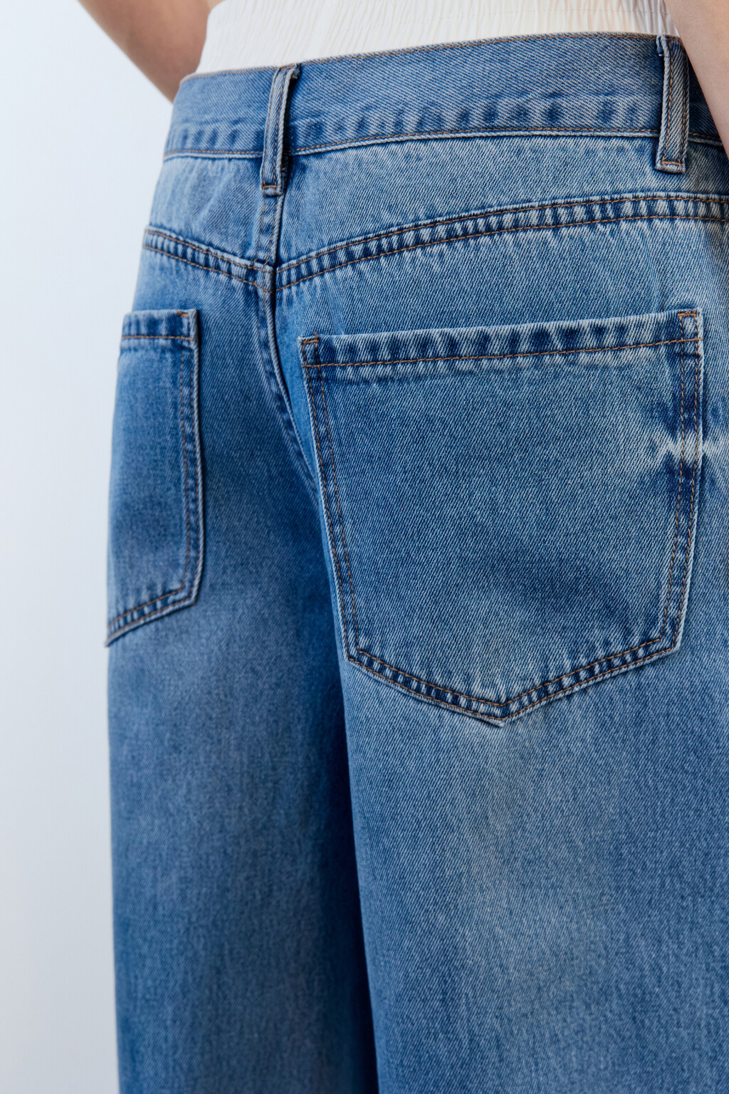 Джинсы wide широкие с двойным поясом - цвет голубой - 6