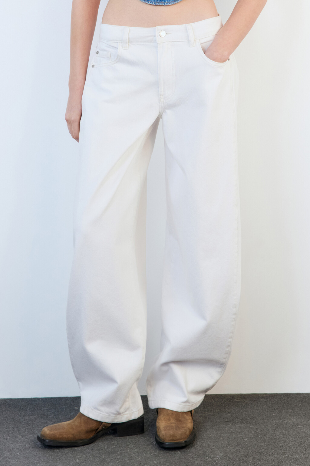 Джинсы wide широкие с низкой посадкой - цвет белый - 3