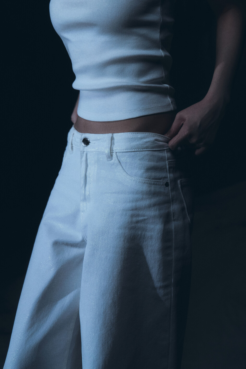 Джинсы wide широкие с жемчужным напылением - цвет белый - 10