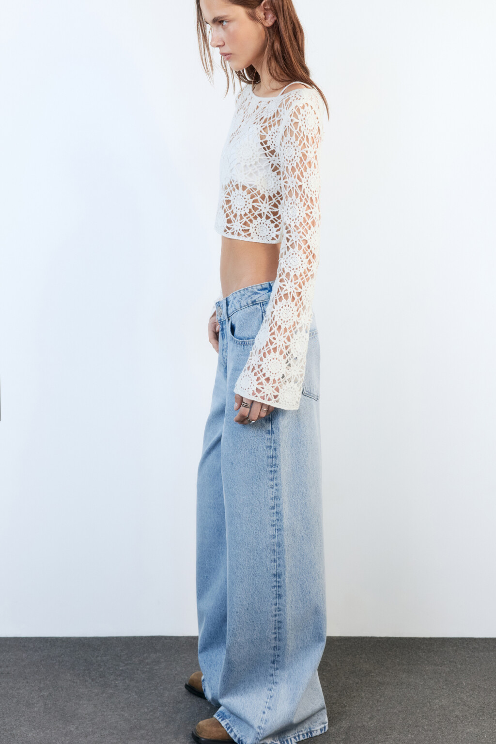 Джинсы широкие из денима с переработанным хлопком - цвет голубой - 2