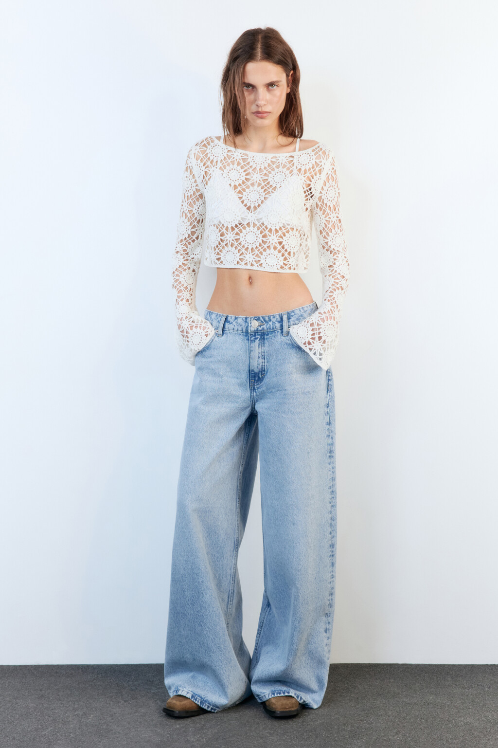 Джинсы широкие из денима с переработанным хлопком - цвет голубой - 6