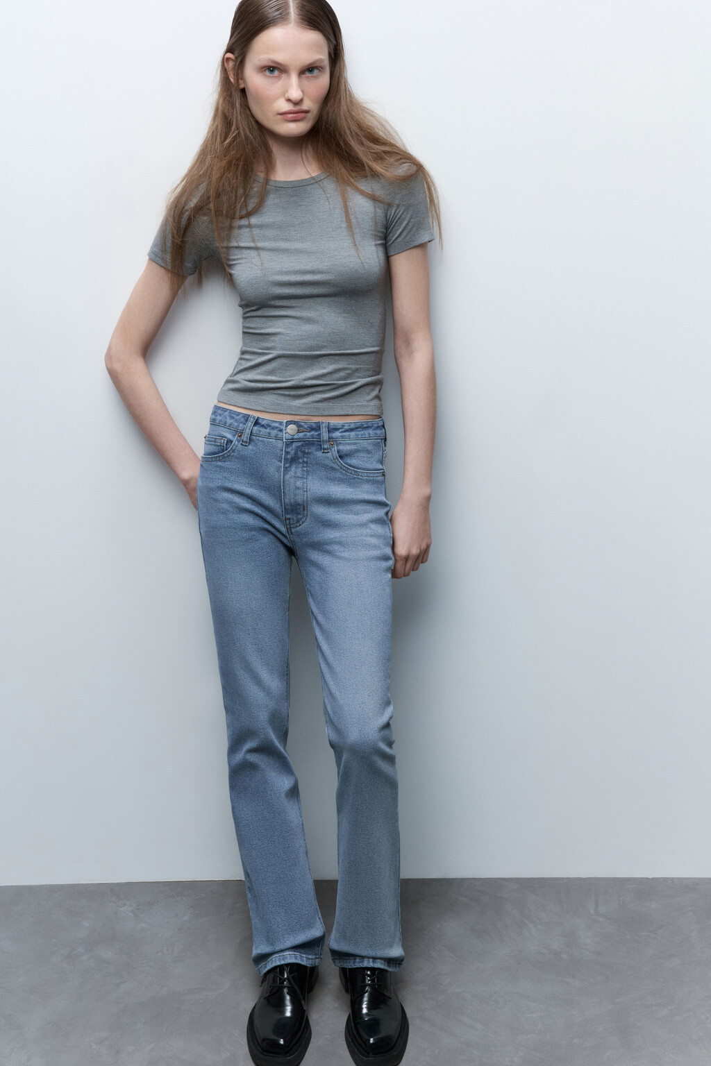 Джинсы flare расклешенные с высокой посадкой - цвет голубой - 1