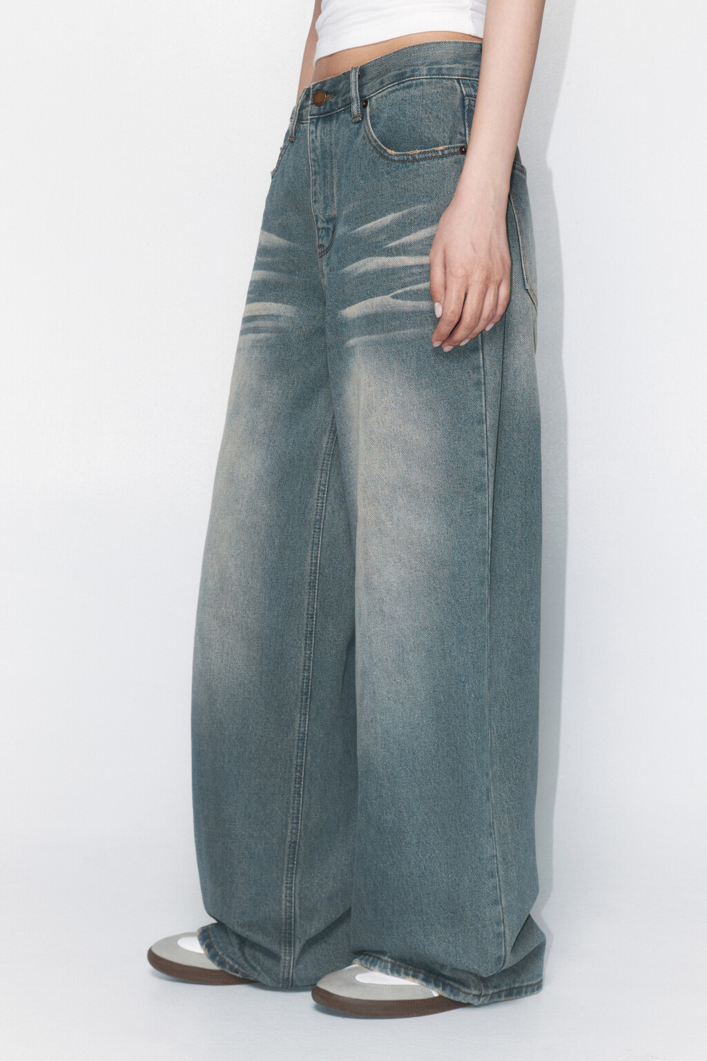 Джинсы широкие с эффектом масляной стирки - цвет синий - 3