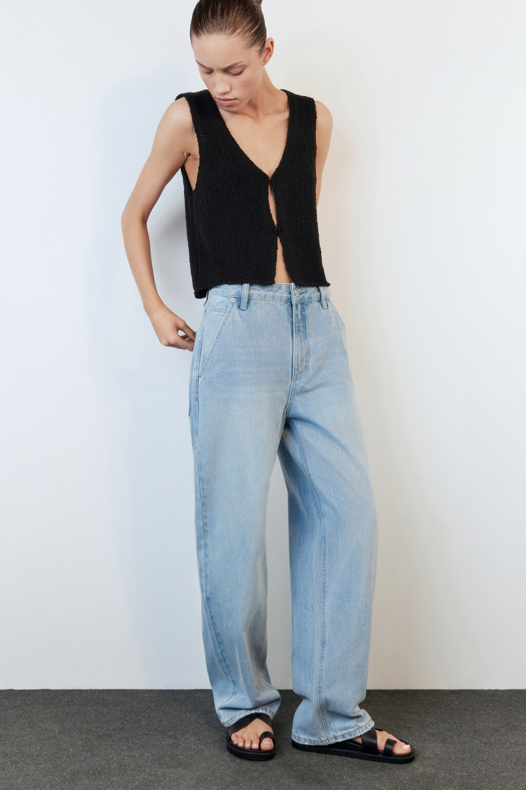 Джинсы baggy fit удлиненные со средней посадкой - цвет голубой - 1