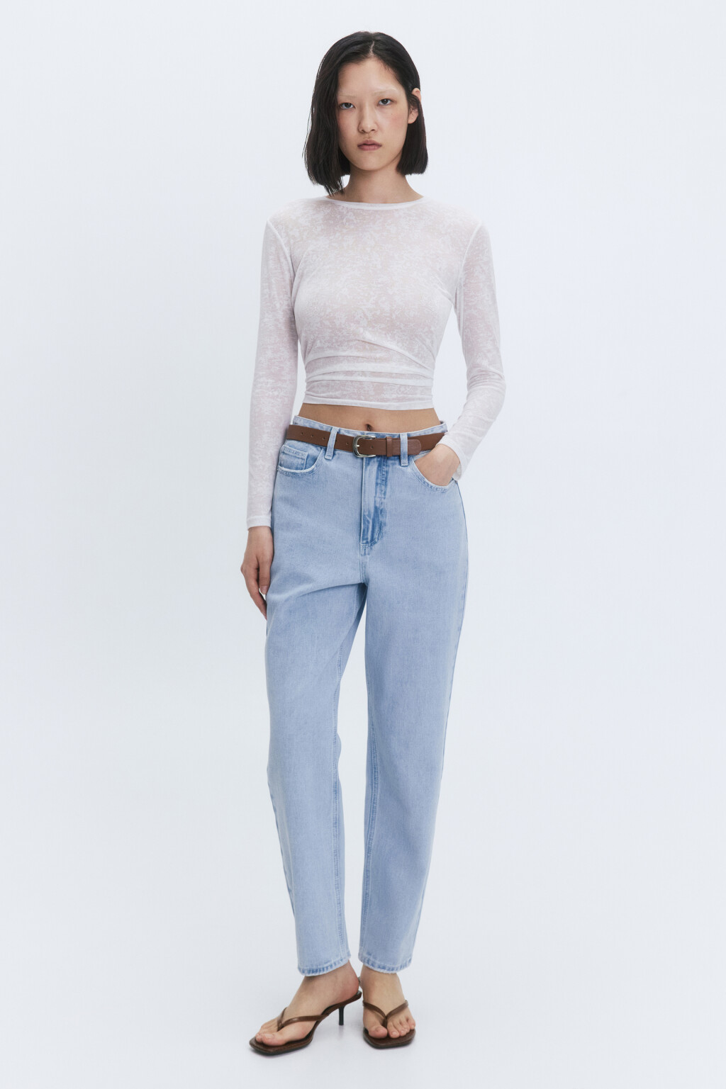 Джинсы mom fit с высокой посадкой и ремнем - цвет голубой - 5