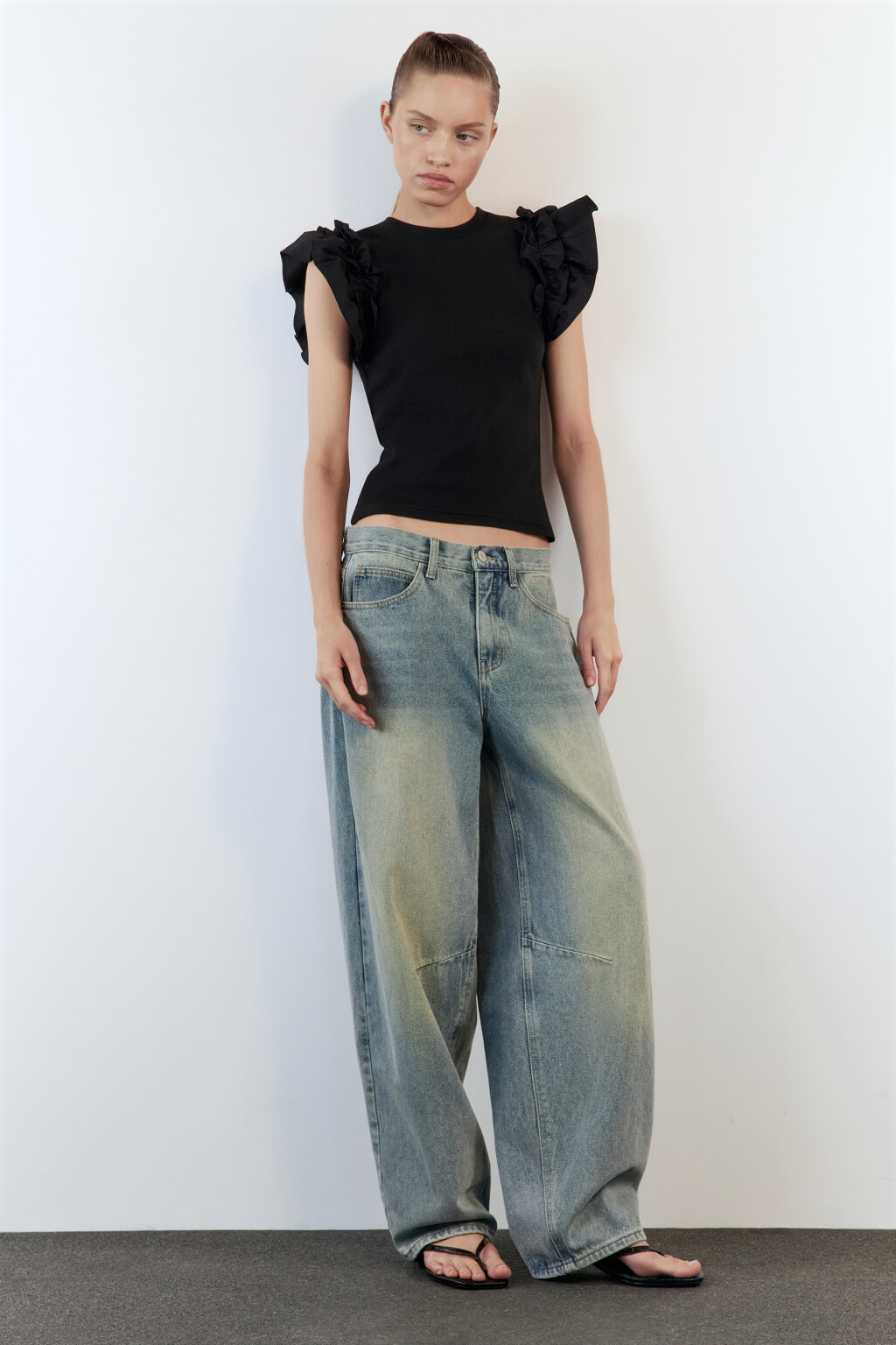 Джинсы baggy fit из денима с органическим хлопком - цвет синий - 1