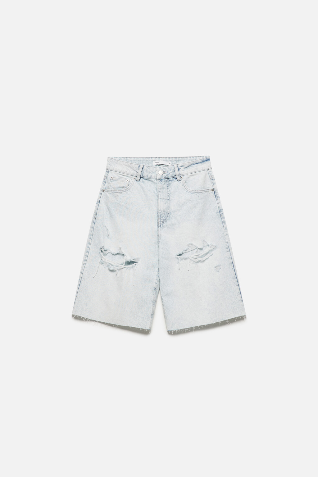 Шорты-бриджи джинсовые рваные с открытыми срезами - цвет голубой - 9