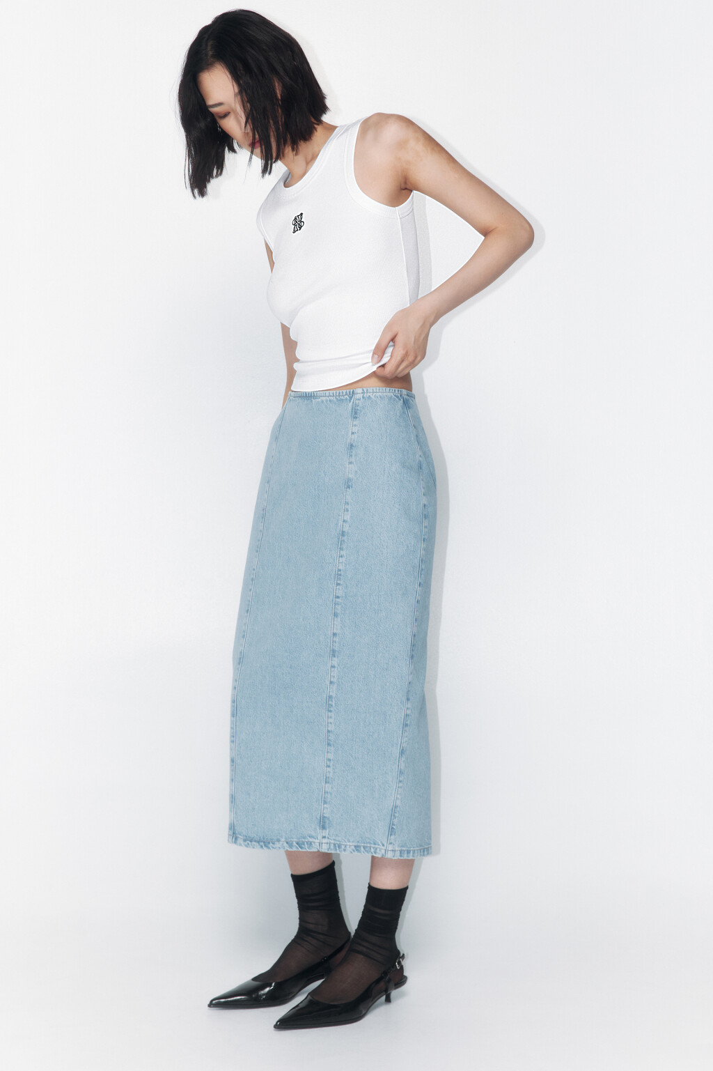 Юбка-карандаш миди джинсовая - цвет голубой - 1