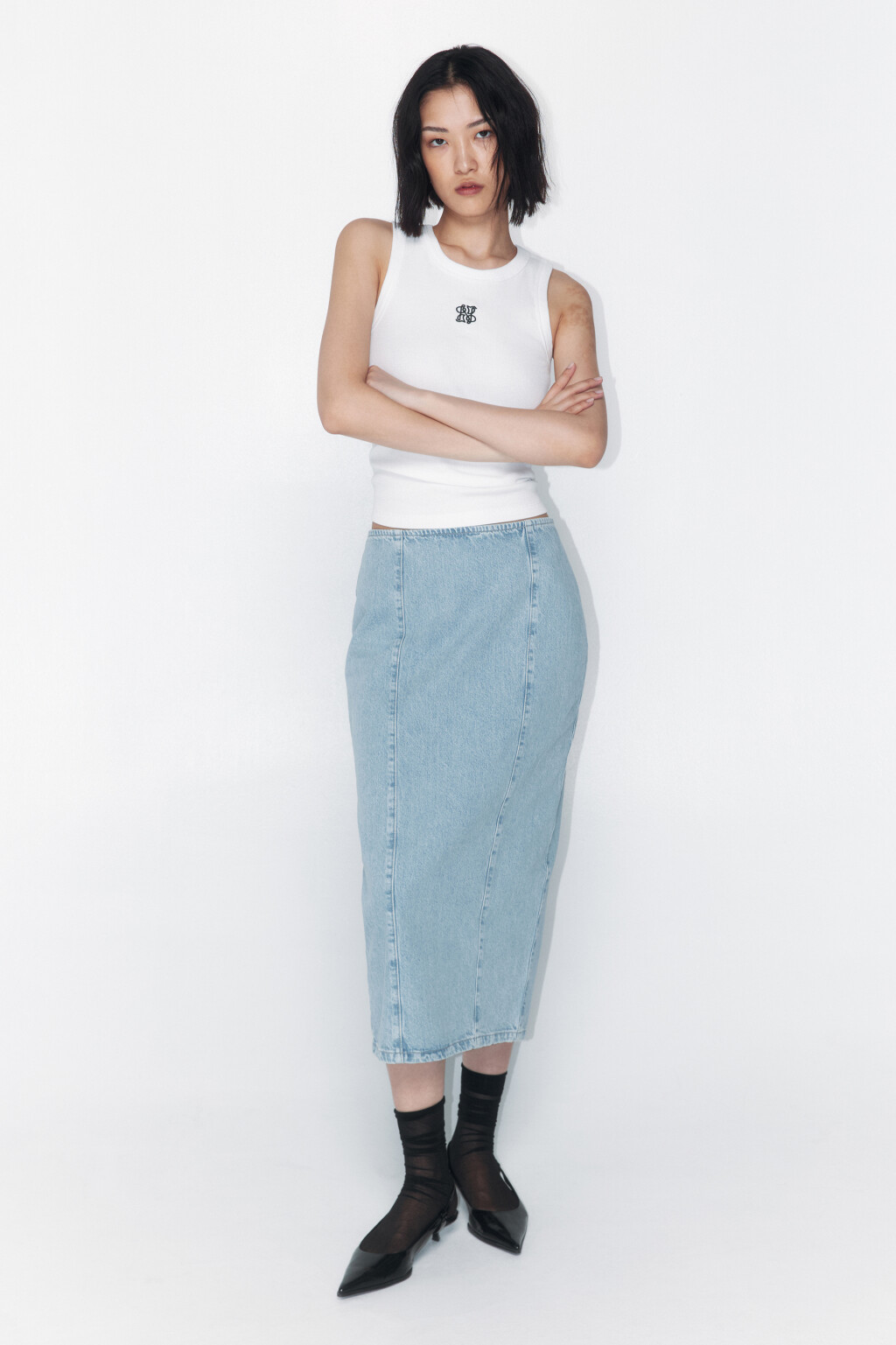 Юбка-карандаш миди джинсовая - цвет голубой - 5
