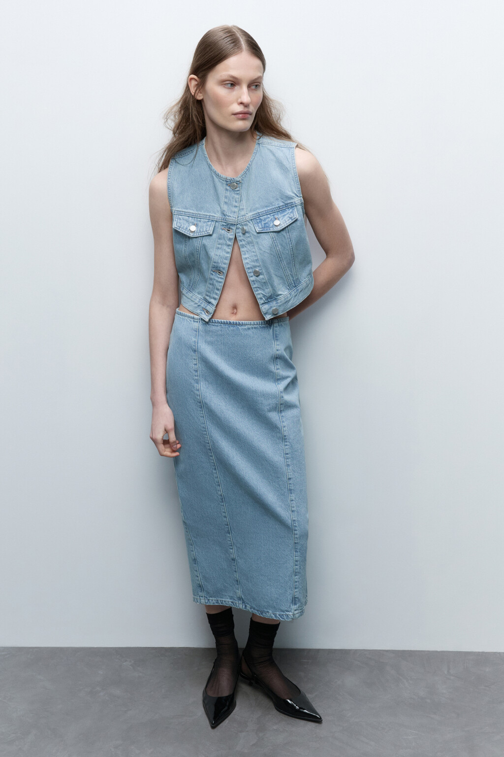 Юбка-карандаш миди джинсовая - цвет голубой - 8