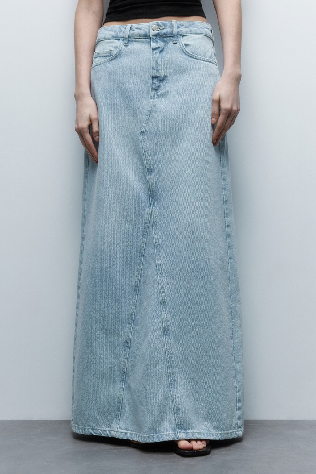 Юбка-трапеция макси джинсовая - цвет голубой - 2