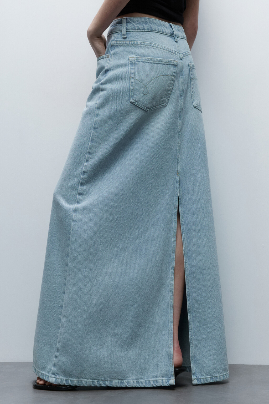 Юбка-трапеция макси джинсовая - цвет голубой - 4