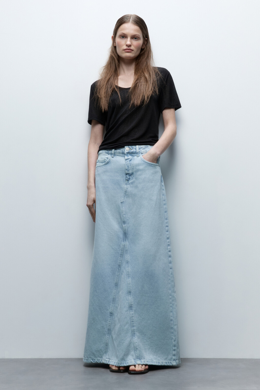 Юбка-трапеция макси джинсовая - цвет голубой - 5