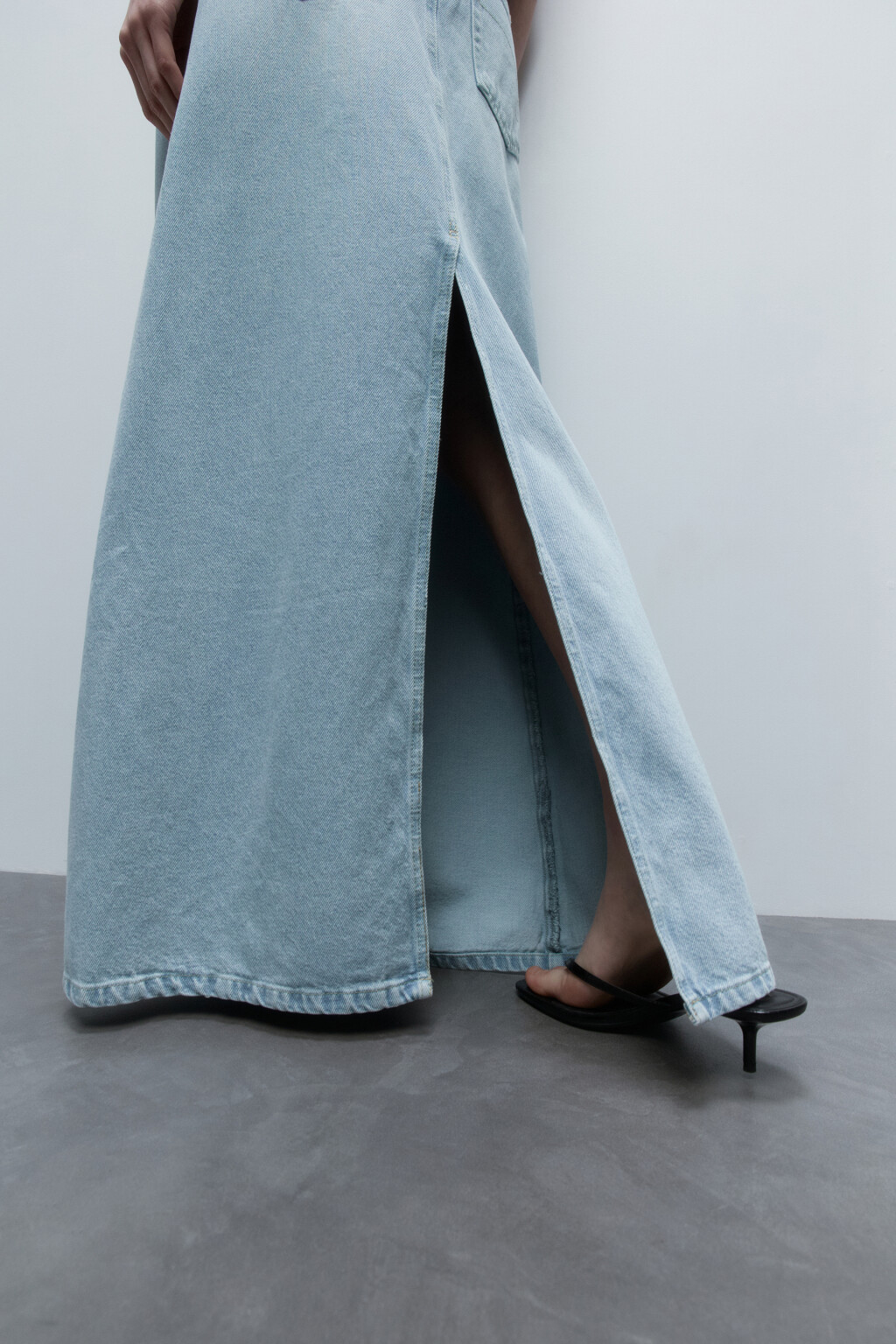 Юбка-трапеция макси джинсовая - цвет голубой - 7