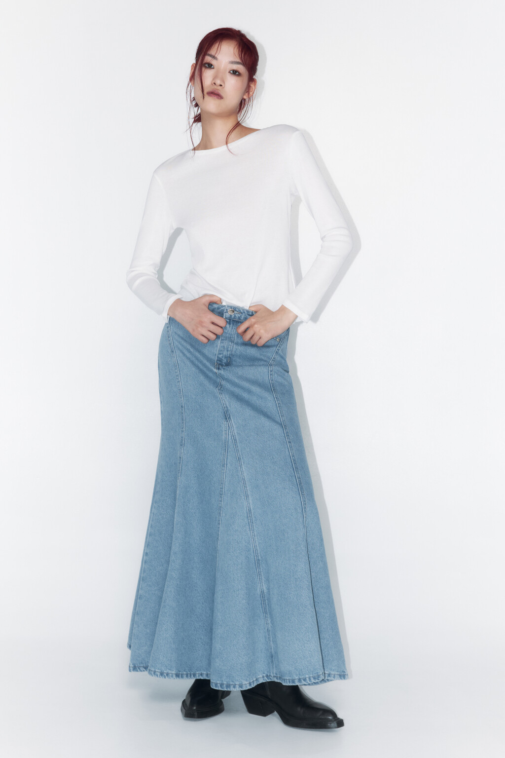 Юбка-годе макси джинсовая - цвет голубой - 5
