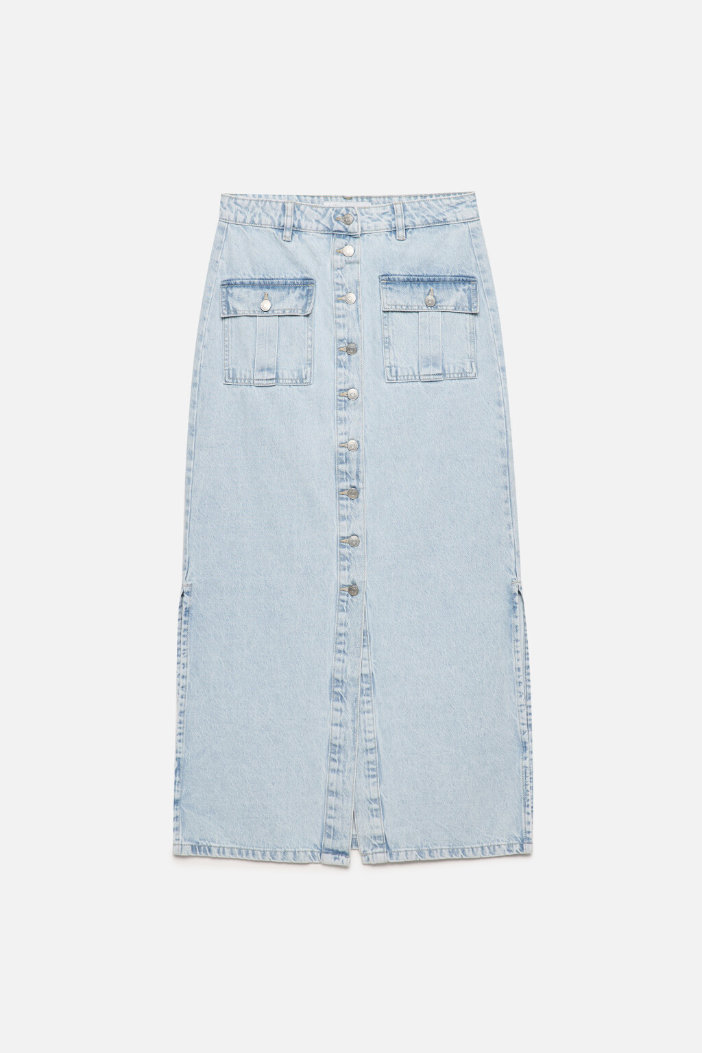 Юбка макси джинсовая прямая с карманами - цвет голубой - 8