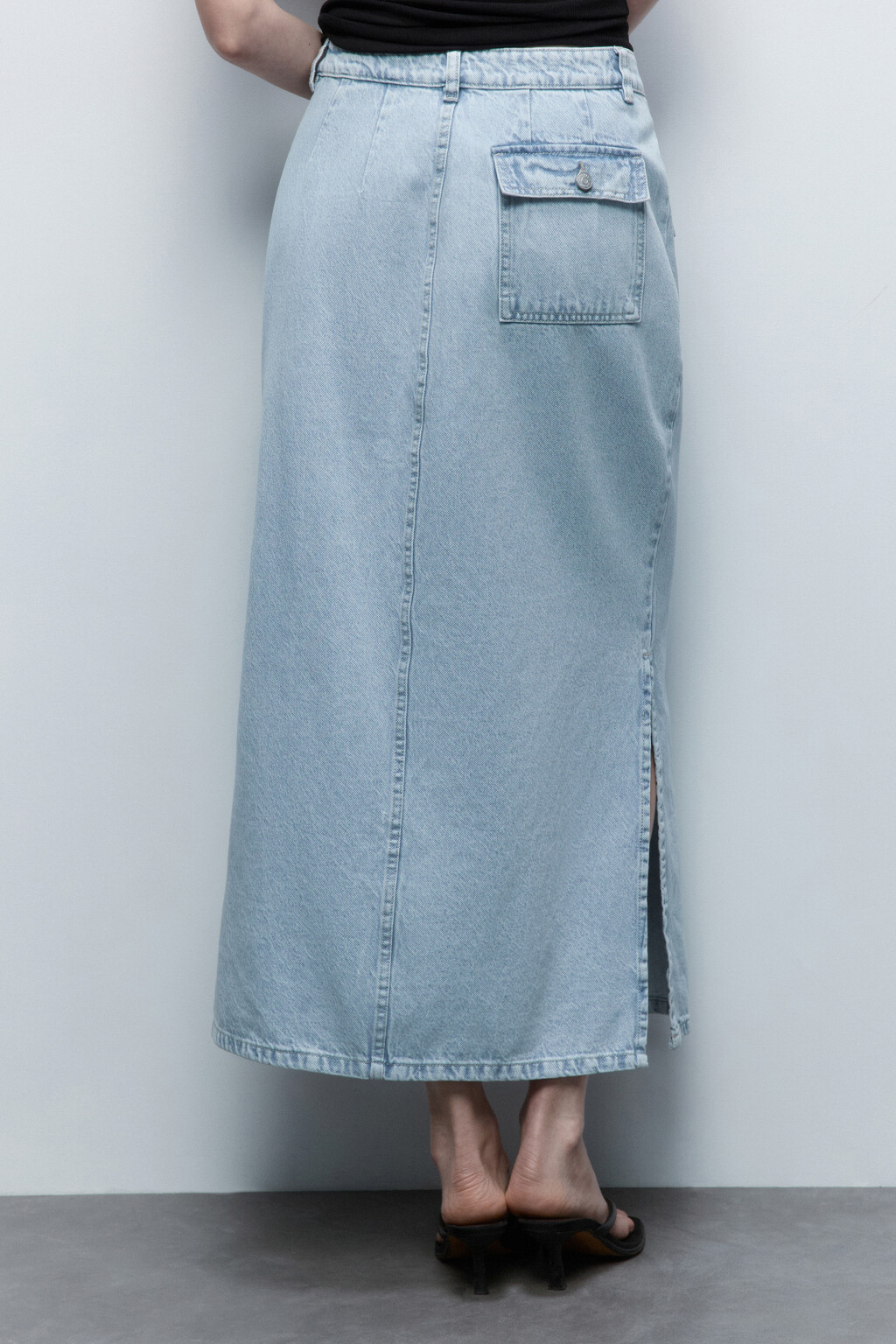 Юбка макси джинсовая прямая с карманами - цвет голубой - 4