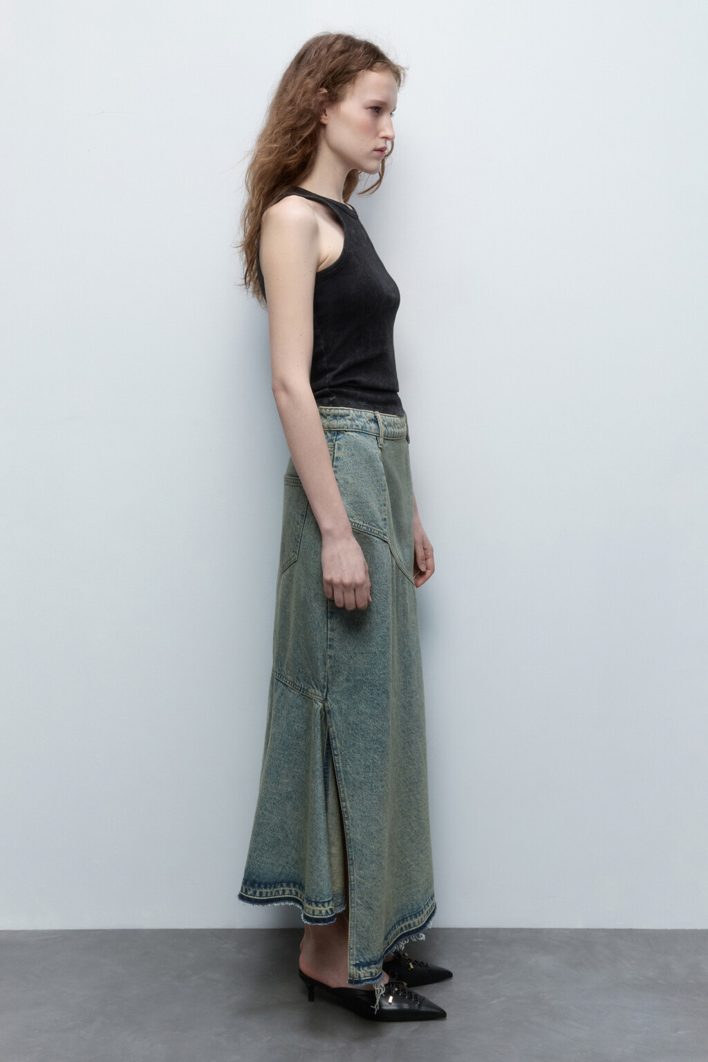 Юбка-годе джинсовая с асимметричным низом - цвет синий - 4