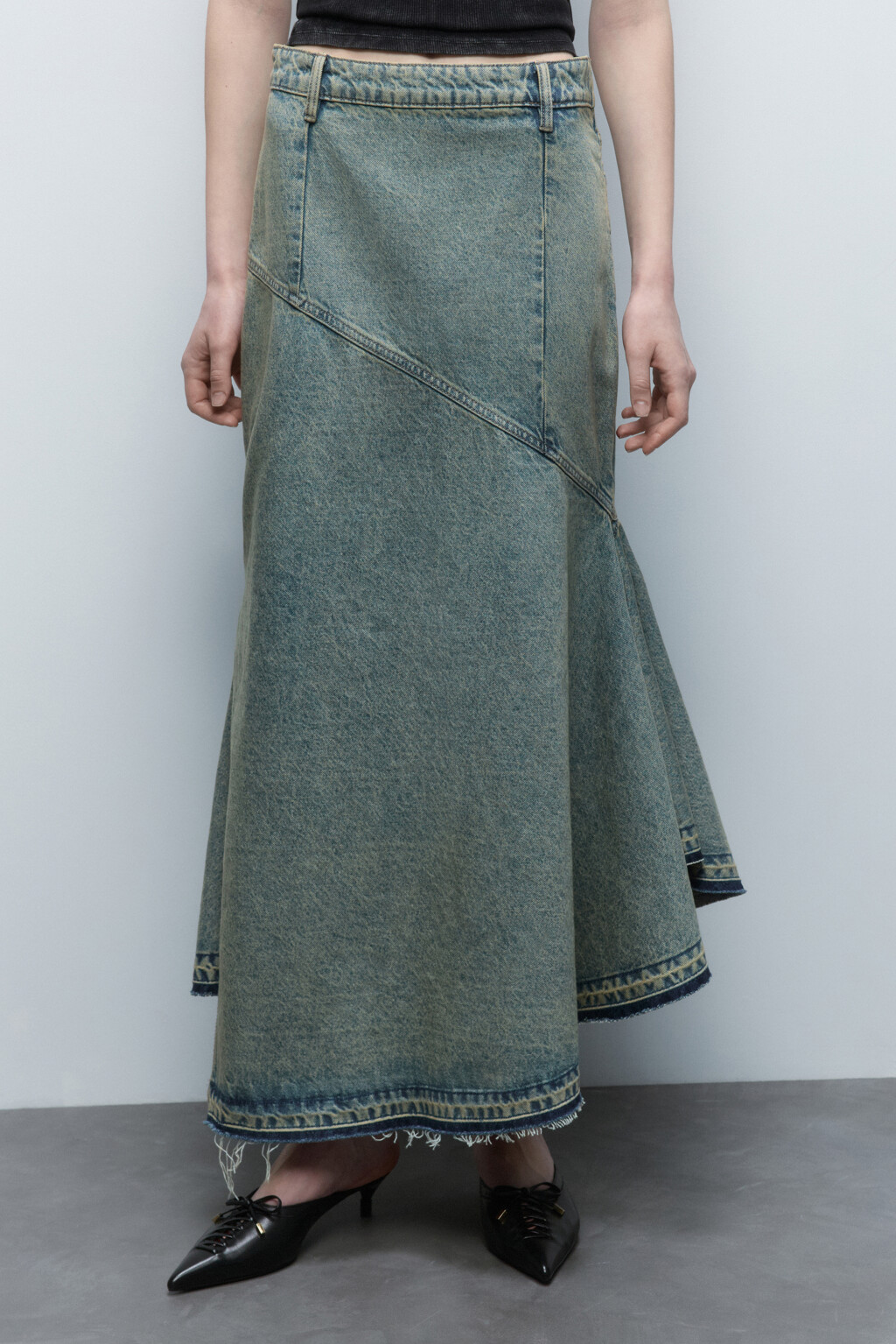 Юбка-годе джинсовая с асимметричным низом - цвет синий - 1