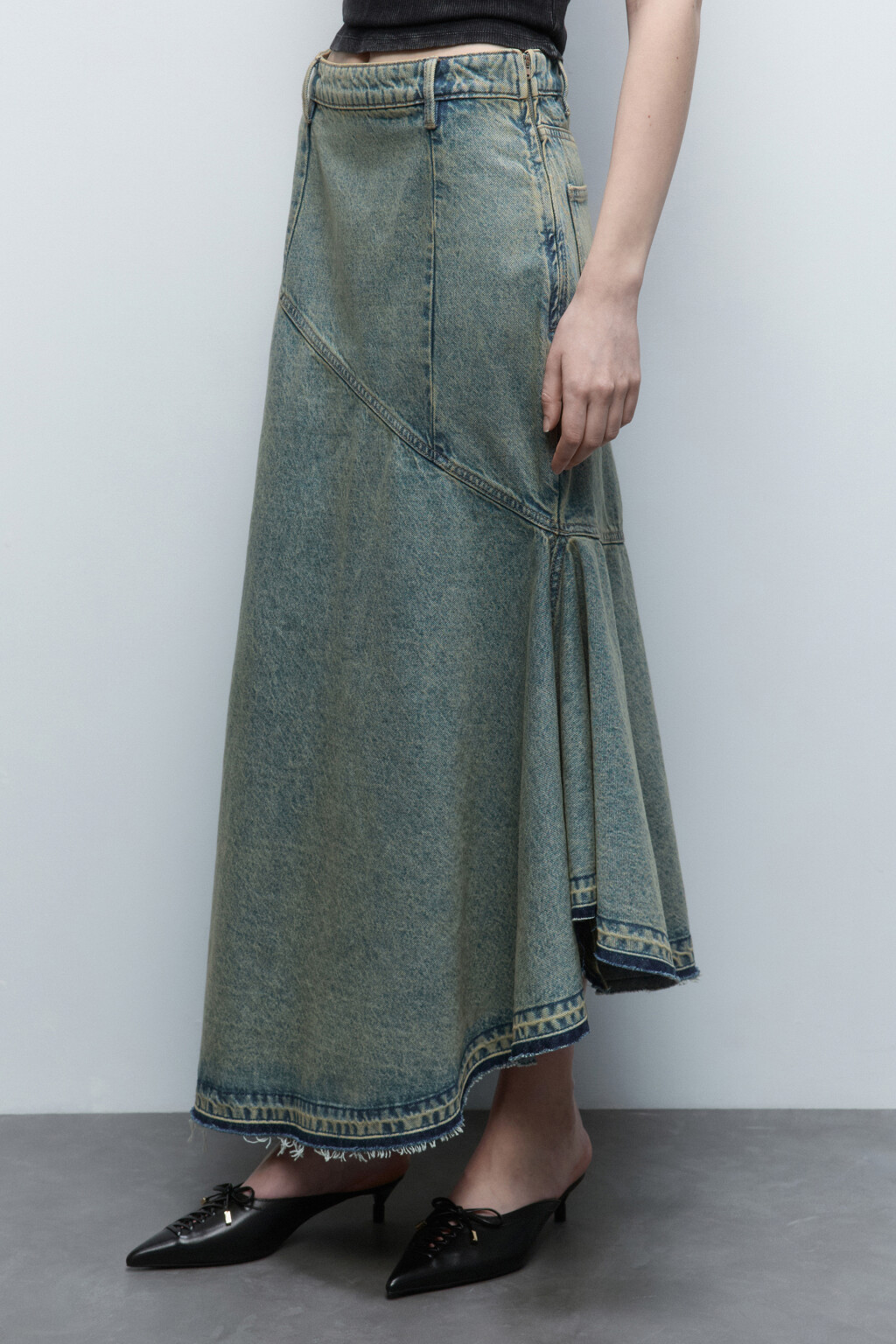 Юбка-годе джинсовая с асимметричным низом - цвет синий - 2