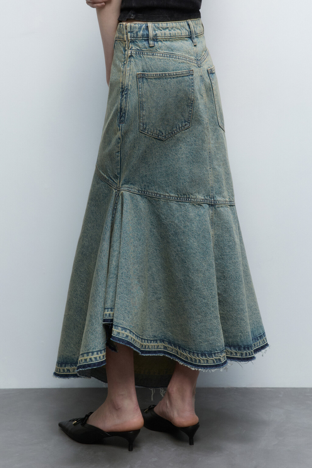 Юбка-годе джинсовая с асимметричным низом - цвет синий - 3