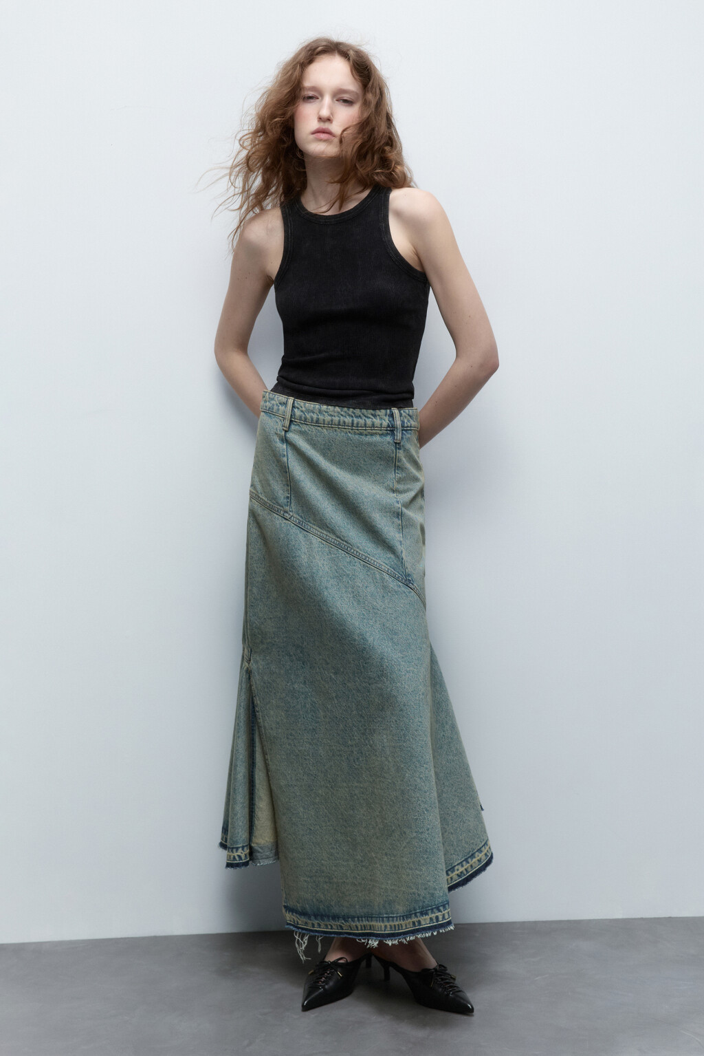 Юбка-годе джинсовая с асимметричным низом - цвет синий - 5