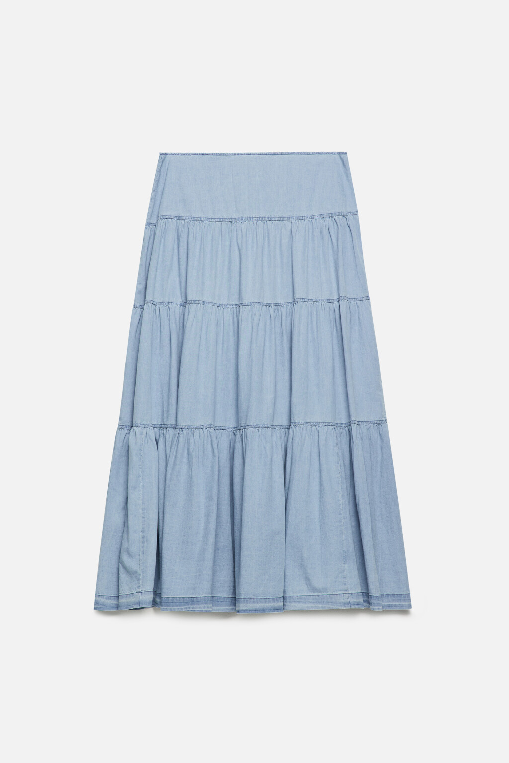 Юбка-трапеция макси джинсовая ярусная - цвет голубой - 9